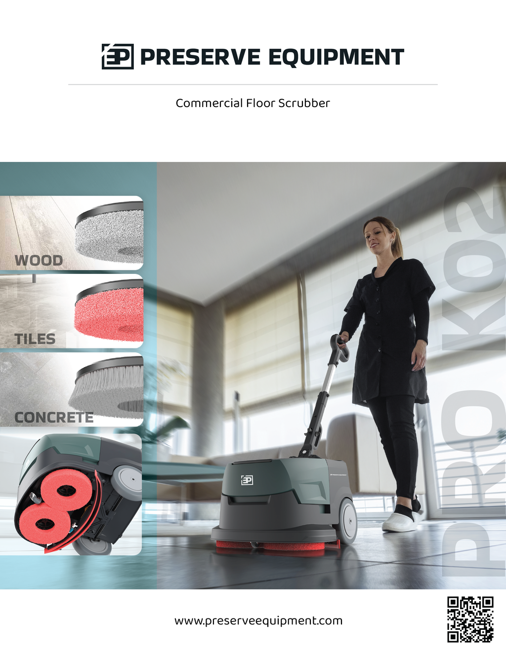 Preserve Equipment PRO K02 Professional Floor Scrubber