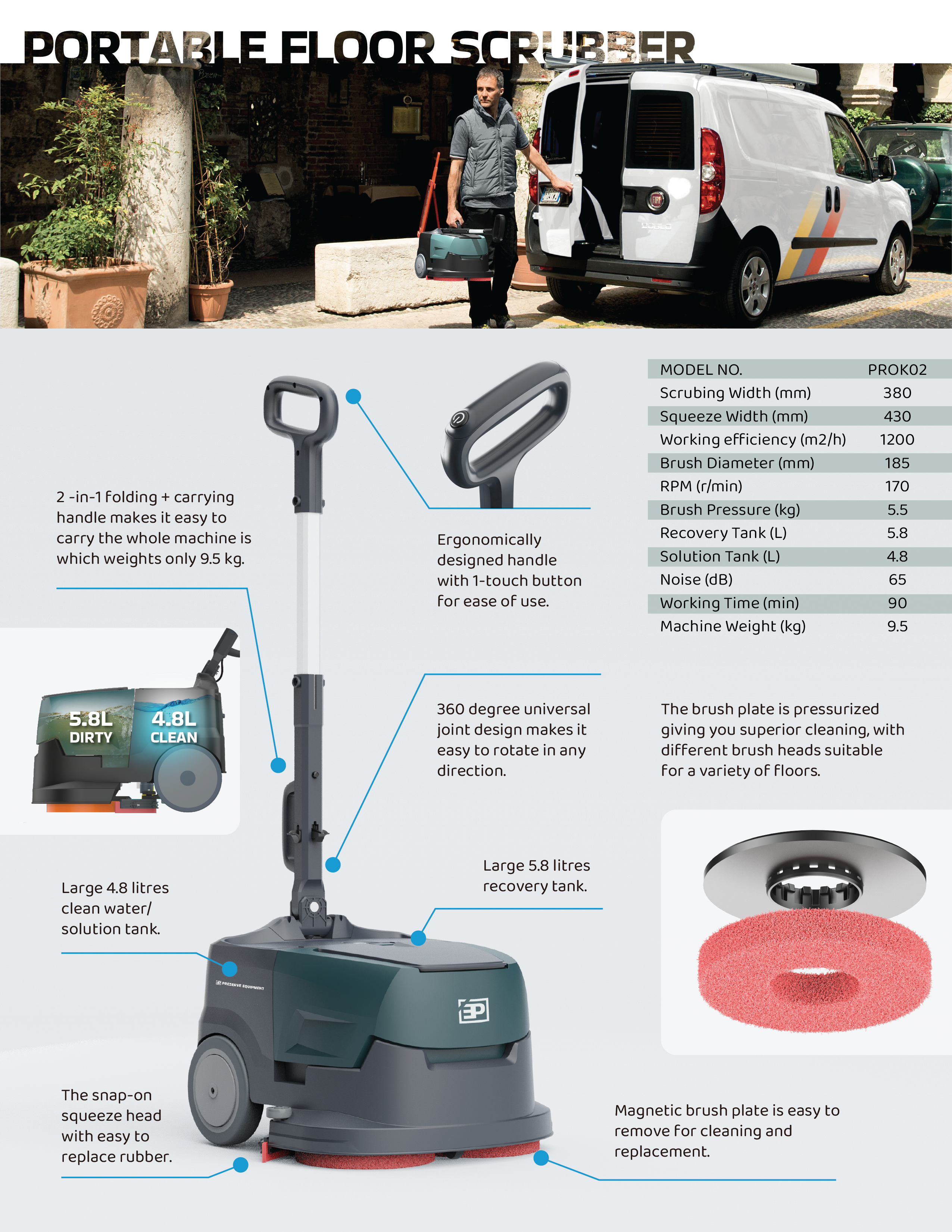 Preserve Equipment PRO K02 Professional Floor Scrubber